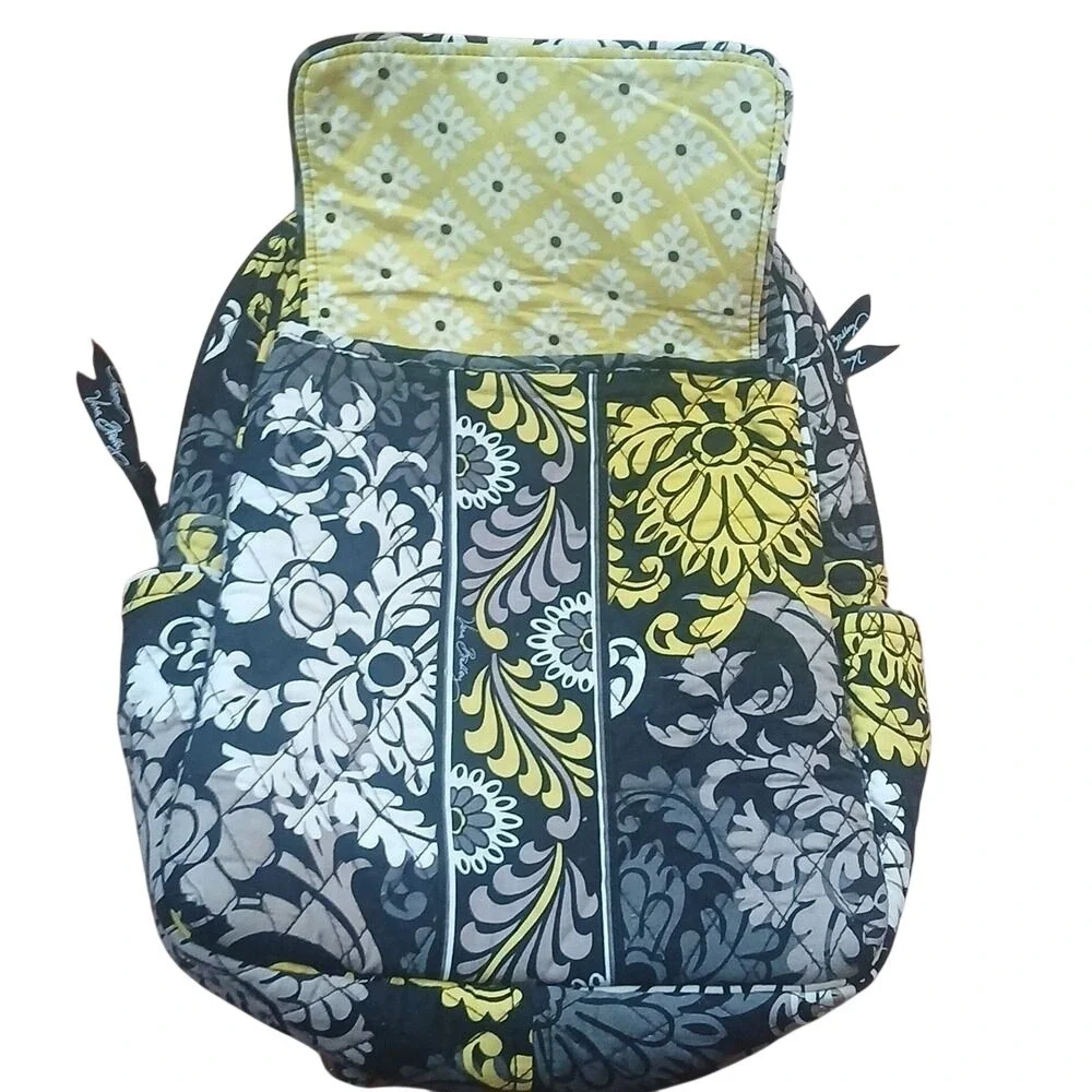 Vera Bradley Quilted‎ Floral Backpack and Matching Wallet Set Yellow Grey Black